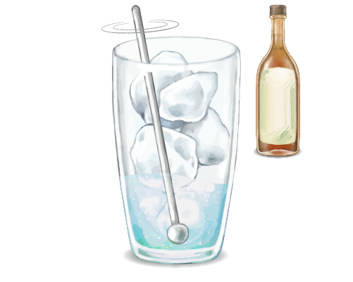 焼酎を注ぎ、氷と馴染ませる。